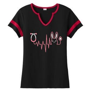 Cute Funny Easter Bunny Heart Beat Stethoscope Ladies Halftime Notch Neck Tee