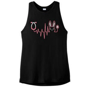 Cute Funny Easter Bunny Heart Beat Stethoscope Ladies PosiCharge Tri-Blend Wicking Tank