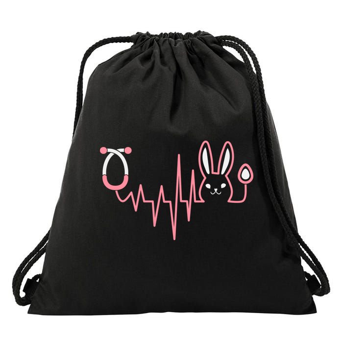 Cute Funny Easter Bunny Heart Beat Stethoscope Drawstring Bag