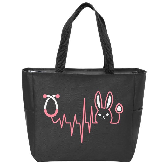 Cute Funny Easter Bunny Heart Beat Stethoscope Zip Tote Bag