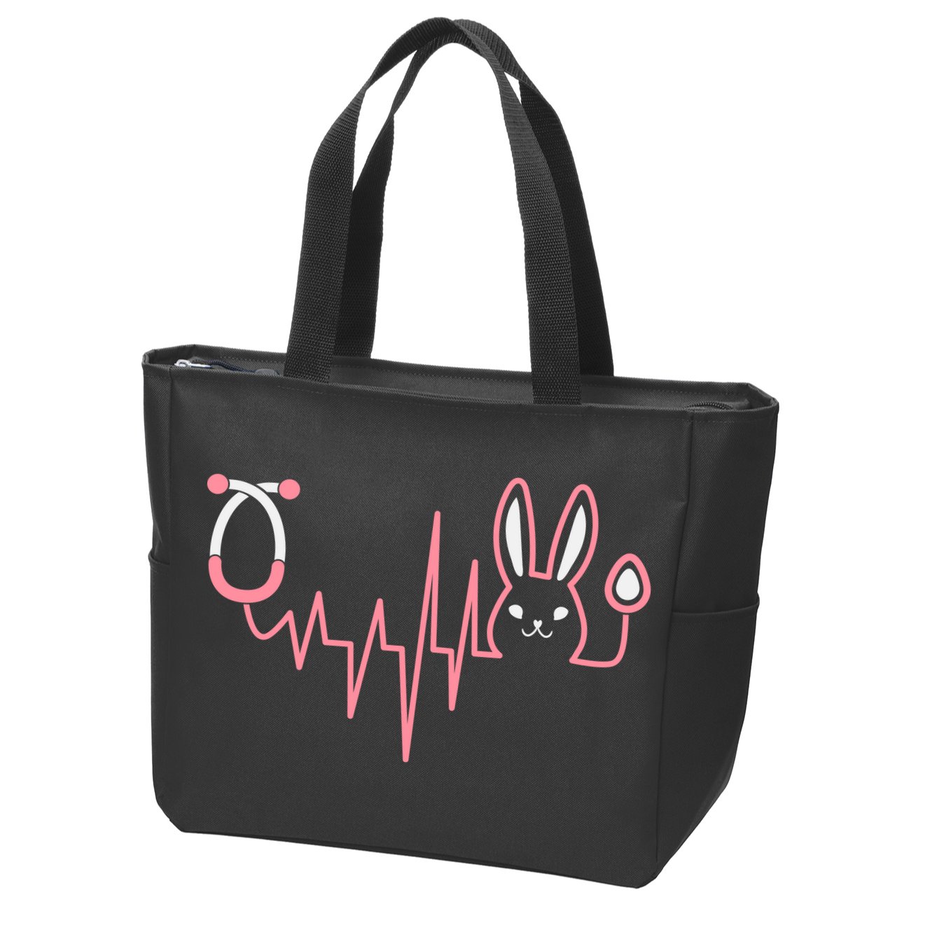 Cute Funny Easter Bunny Heart Beat Stethoscope Zip Tote Bag