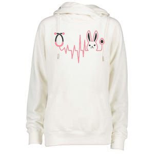 Cute Funny Easter Bunny Heart Beat Stethoscope Womens Funnel Neck Pullover Hood