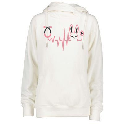 Cute Funny Easter Bunny Heart Beat Stethoscope Womens Funnel Neck Pullover Hood