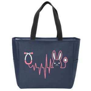 Cute Funny Easter Bunny Heart Beat Stethoscope Zip Tote Bag