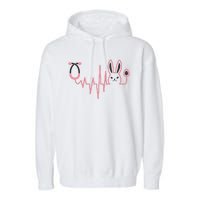 Cute Funny Easter Bunny Heart Beat Stethoscope Garment-Dyed Fleece Hoodie