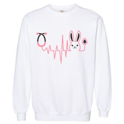 Cute Funny Easter Bunny Heart Beat Stethoscope Garment-Dyed Sweatshirt