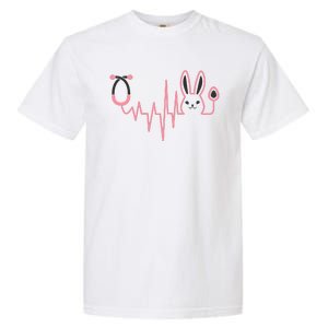 Cute Funny Easter Bunny Heart Beat Stethoscope Garment-Dyed Heavyweight T-Shirt