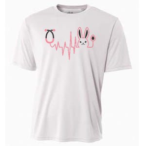 Cute Funny Easter Bunny Heart Beat Stethoscope Cooling Performance Crew T-Shirt