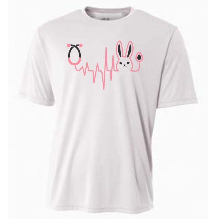 Cute Funny Easter Bunny Heart Beat Stethoscope Cooling Performance Crew T-Shirt