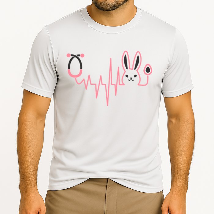 Cute Funny Easter Bunny Heart Beat Stethoscope Cooling Performance Crew T-Shirt