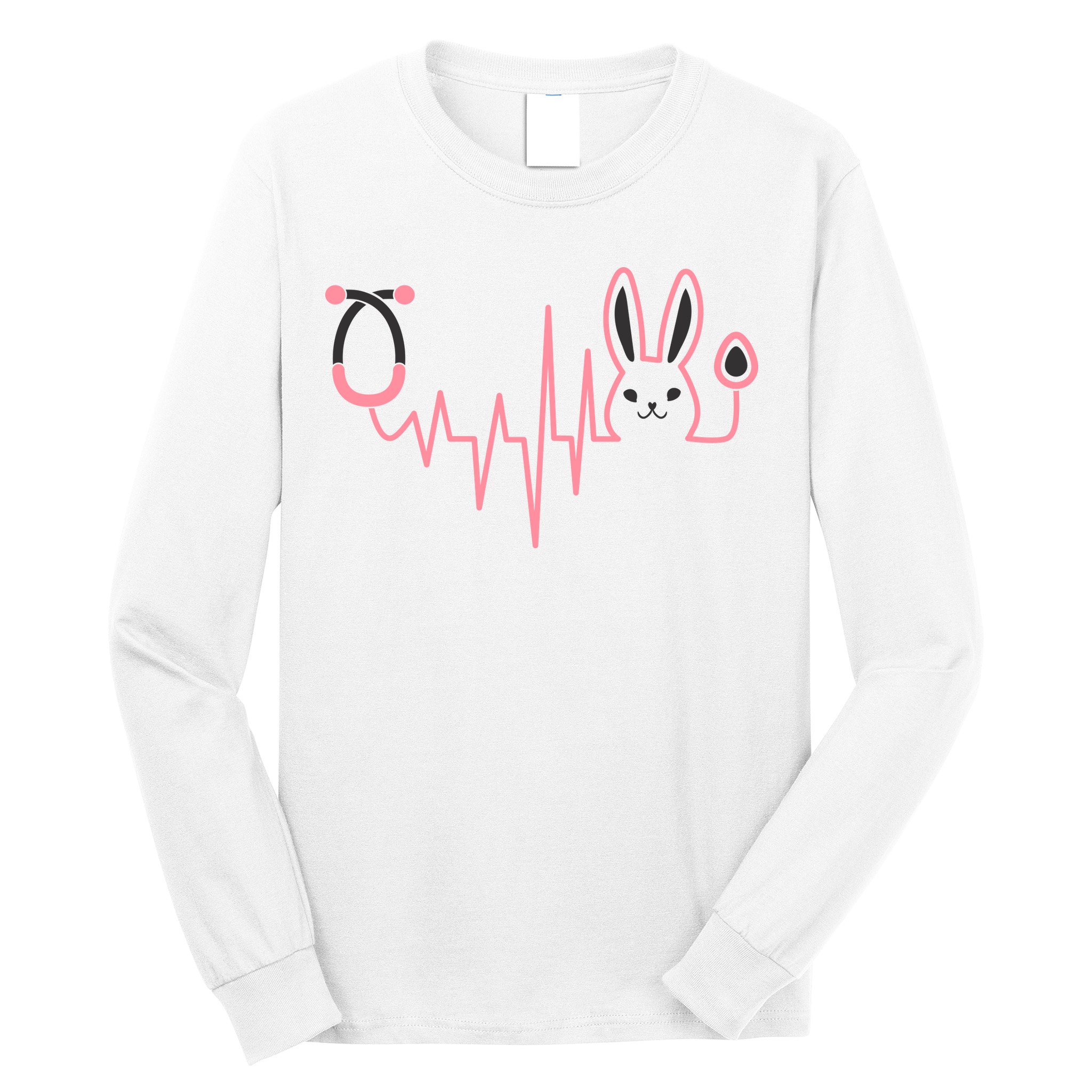 Cute Funny Easter Bunny Heart Beat Stethoscope Long Sleeve Shirt