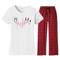 Cute Funny Easter Bunny Heart Beat Stethoscope Women's Flannel Pajama Set