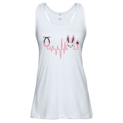 Cute Funny Easter Bunny Heart Beat Stethoscope Ladies Essential Flowy Tank