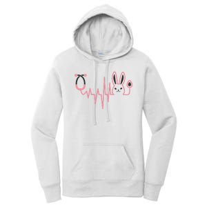 Cute Funny Easter Bunny Heart Beat Stethoscope Women's Pullover Hoodie