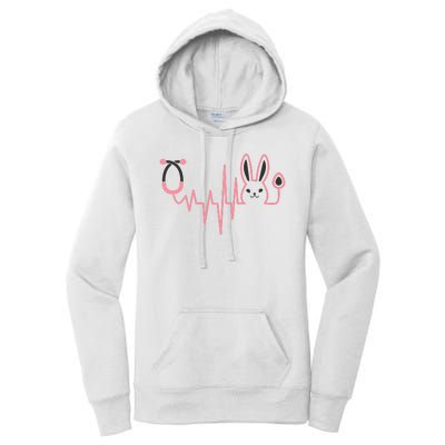 Cute Funny Easter Bunny Heart Beat Stethoscope Women's Pullover Hoodie