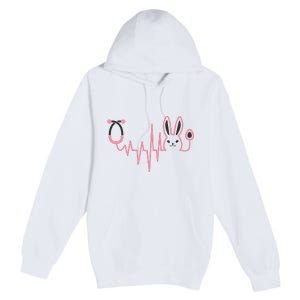 Cute Funny Easter Bunny Heart Beat Stethoscope Premium Pullover Hoodie