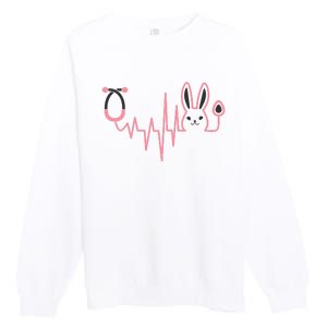 Cute Funny Easter Bunny Heart Beat Stethoscope Premium Crewneck Sweatshirt