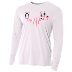 Cute Funny Easter Bunny Heart Beat Stethoscope Cooling Performance Long Sleeve Crew