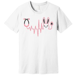 Cute Funny Easter Bunny Heart Beat Stethoscope Premium T-Shirt