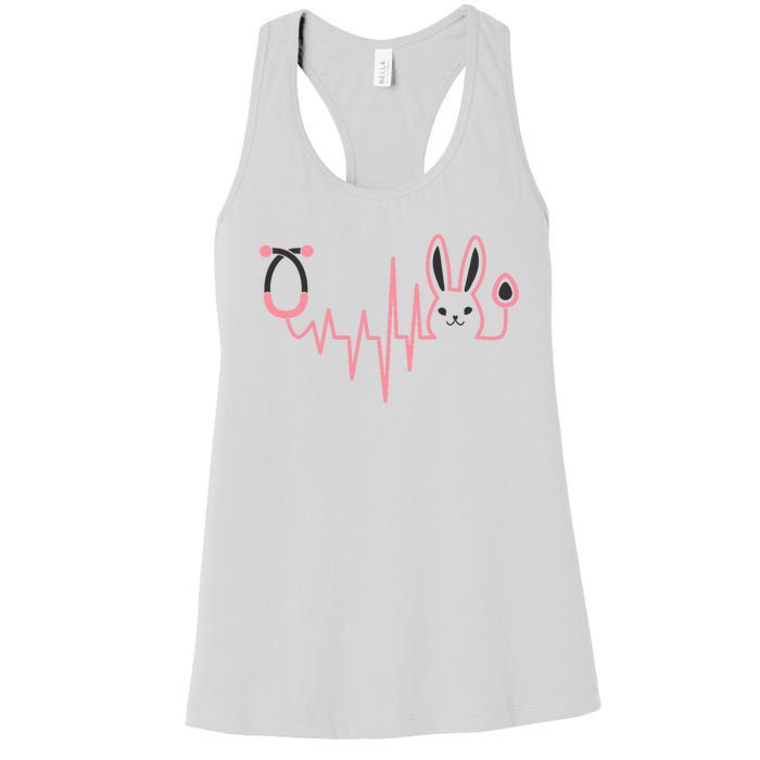 Cute Funny Easter Bunny Heart Beat Stethoscope Women's Racerback Tank