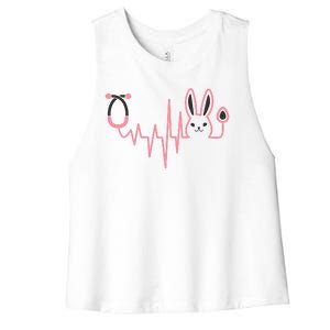 Cute Funny Easter Bunny Heart Beat Stethoscope Women's Racerback Cropped Tank