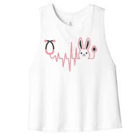 Cute Funny Easter Bunny Heart Beat Stethoscope Women's Racerback Cropped Tank