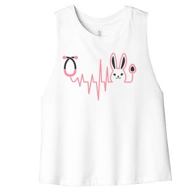 Cute Funny Easter Bunny Heart Beat Stethoscope Women's Racerback Cropped Tank