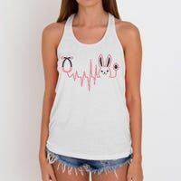 Cute Funny Easter Bunny Heart Beat Stethoscope Women's Knotted Racerback Tank