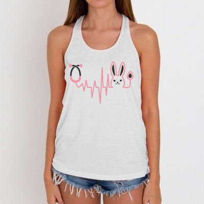 Cute Funny Easter Bunny Heart Beat Stethoscope Women's Knotted Racerback Tank