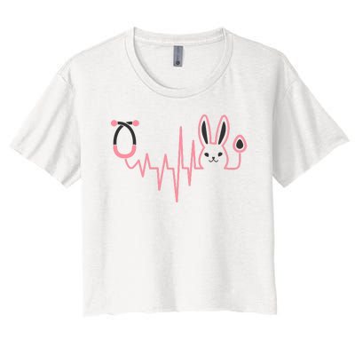 Cute Funny Easter Bunny Heart Beat Stethoscope Women's Crop Top Tee