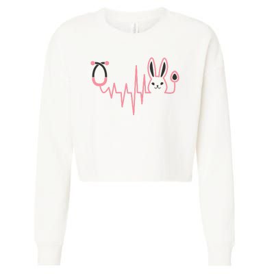 Cute Funny Easter Bunny Heart Beat Stethoscope Cropped Pullover Crew