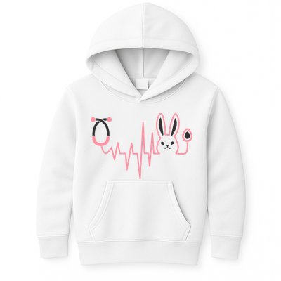 Cute Funny Easter Bunny Heart Beat Stethoscope Kids Hoodie