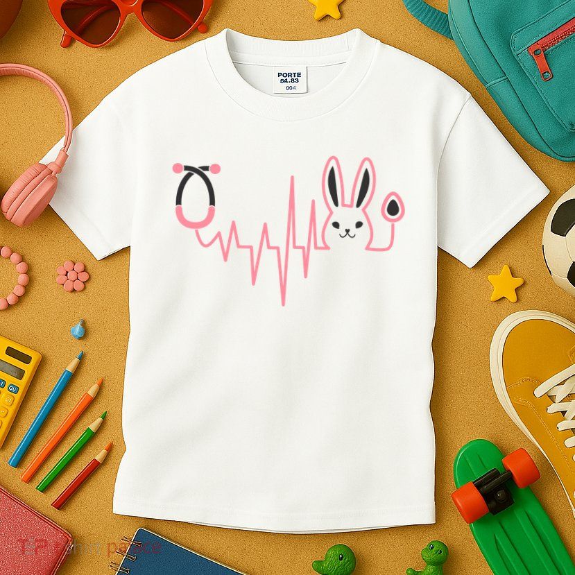 Cute Funny Easter Bunny Heart Beat Stethoscope Kids T-Shirt