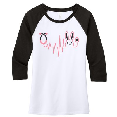 Cute Funny Easter Bunny Heart Beat Stethoscope Women's Tri-Blend 3/4-Sleeve Raglan Shirt