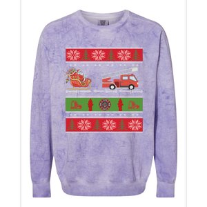 Christmas Fire Engine Fire Truck Fighter Ugly Xmas Gift Colorblast Crewneck Sweatshirt