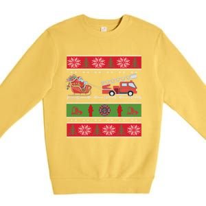 Christmas Fire Engine Fire Truck Fighter Ugly Xmas Gift Premium Crewneck Sweatshirt