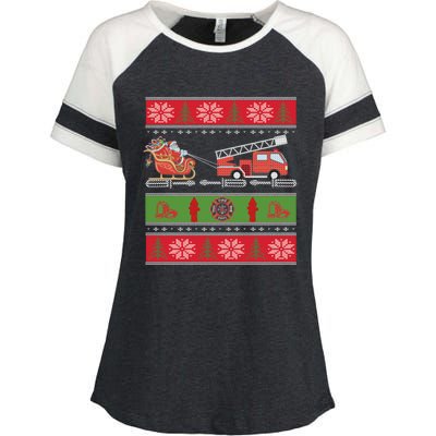 Christmas Fire Engine Fire Truck Fighter Ugly Xmas Gift Enza Ladies Jersey Colorblock Tee