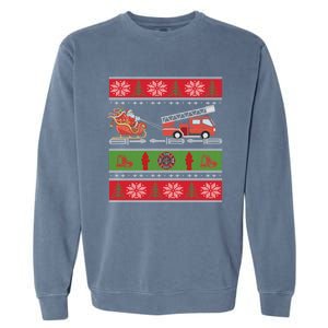 Christmas Fire Engine Fire Truck Fighter Ugly Xmas Gift Garment-Dyed Sweatshirt