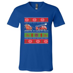 Christmas Fire Engine Fire Truck Fighter Ugly Xmas Gift V-Neck T-Shirt