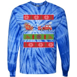 Christmas Fire Engine Fire Truck Fighter Ugly Xmas Gift Tie-Dye Long Sleeve Shirt