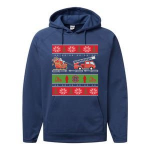 Christmas Fire Engine Fire Truck Fighter Ugly Xmas Gift Performance Fleece Hoodie