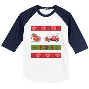 Christmas Fire Engine Fire Truck Fighter Ugly Xmas Gift Baseball Sleeve Shirt