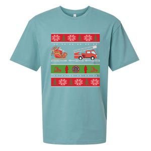 Christmas Fire Engine Fire Truck Fighter Ugly Xmas Gift Sueded Cloud Jersey T-Shirt