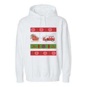 Christmas Fire Engine Fire Truck Fighter Ugly Xmas Gift Garment-Dyed Fleece Hoodie