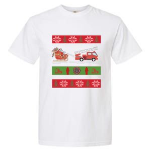 Christmas Fire Engine Fire Truck Fighter Ugly Xmas Gift Garment-Dyed Heavyweight T-Shirt