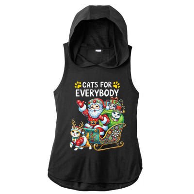 Cats For Everybody Christmas Cat Funny Xmassanta Ladies PosiCharge Tri-Blend Wicking Draft Hoodie Tank