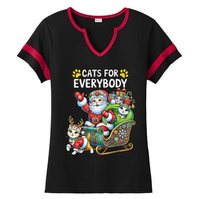 Cats For Everybody Christmas Cat Funny Xmassanta Ladies Halftime Notch Neck Tee