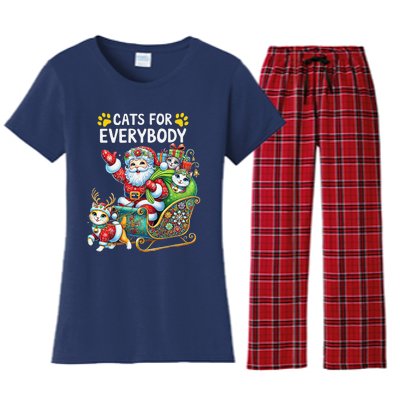 Cats For Everybody Christmas Cat Funny Xmassanta Women's Flannel Pajama Set