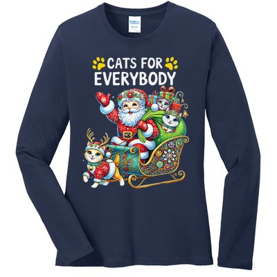 Cats For Everybody Christmas Cat Funny Xmassanta Ladies Long Sleeve Shirt