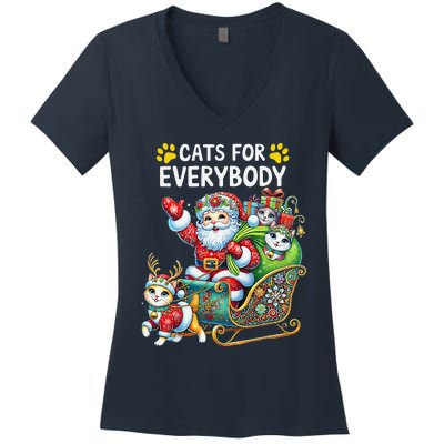 Cats For Everybody Christmas Cat Funny Xmassanta Women's V-Neck T-Shirt